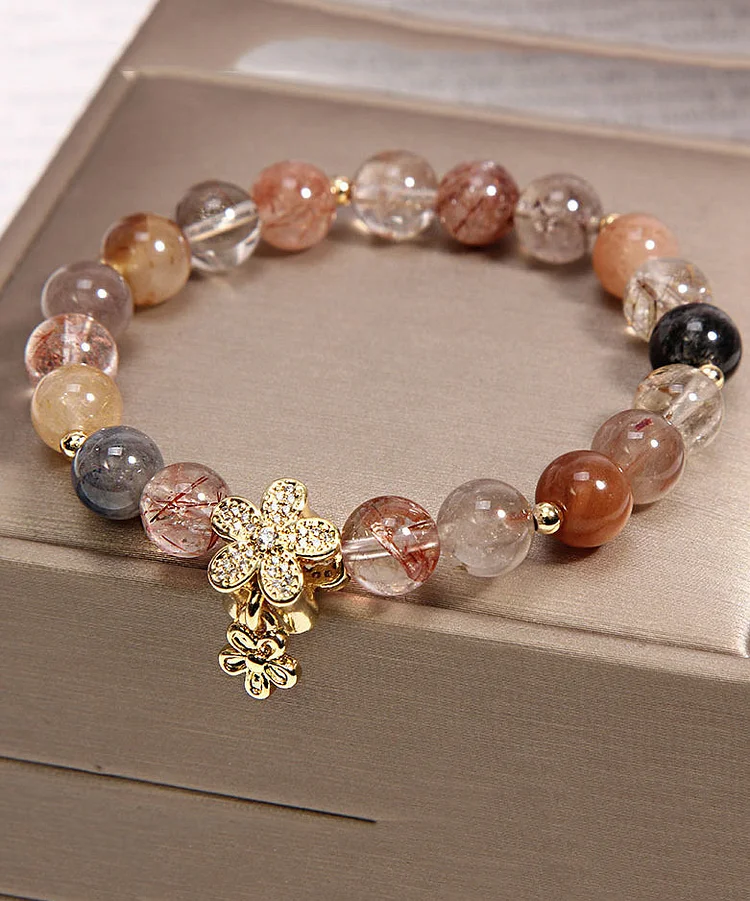 Pulsera con dijes florales de circón de cristal multicolor hecha a mano