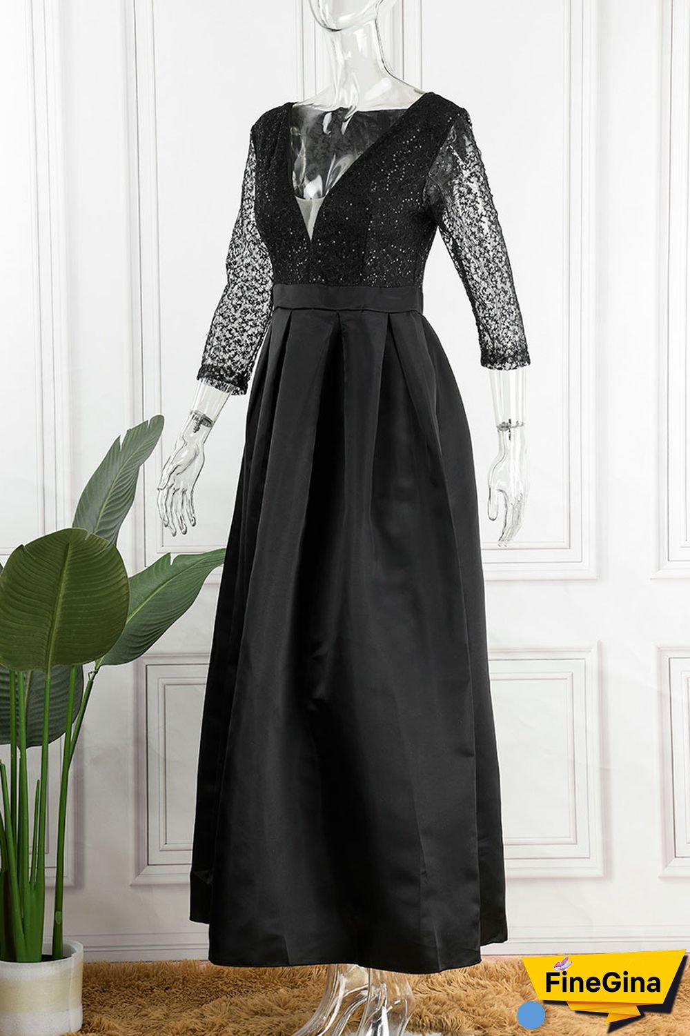 Pink Elegant Solid Sequins Patchwork V Neck Evening Dress Dresses