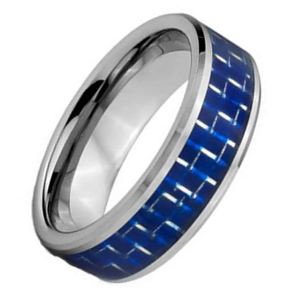 6MM 8MM 10MM Couples Tungsten Carbide Blue Carbon Fiber Inlaid Wedding Bands