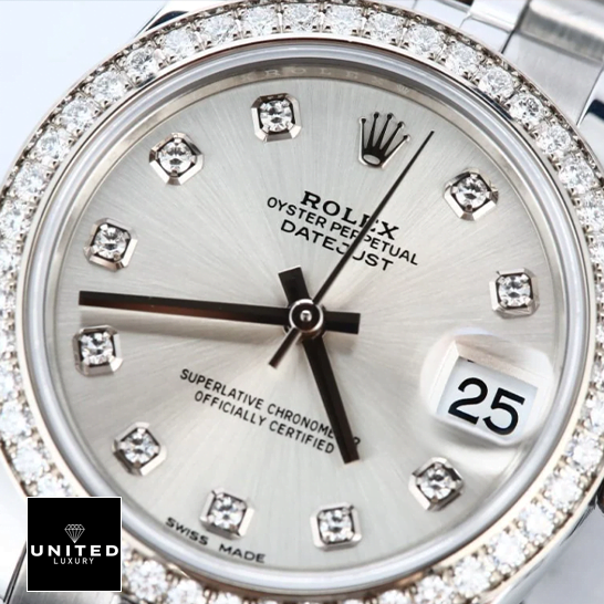 Rolex Datejust 178384 Diamond Bezel Replica close analog view