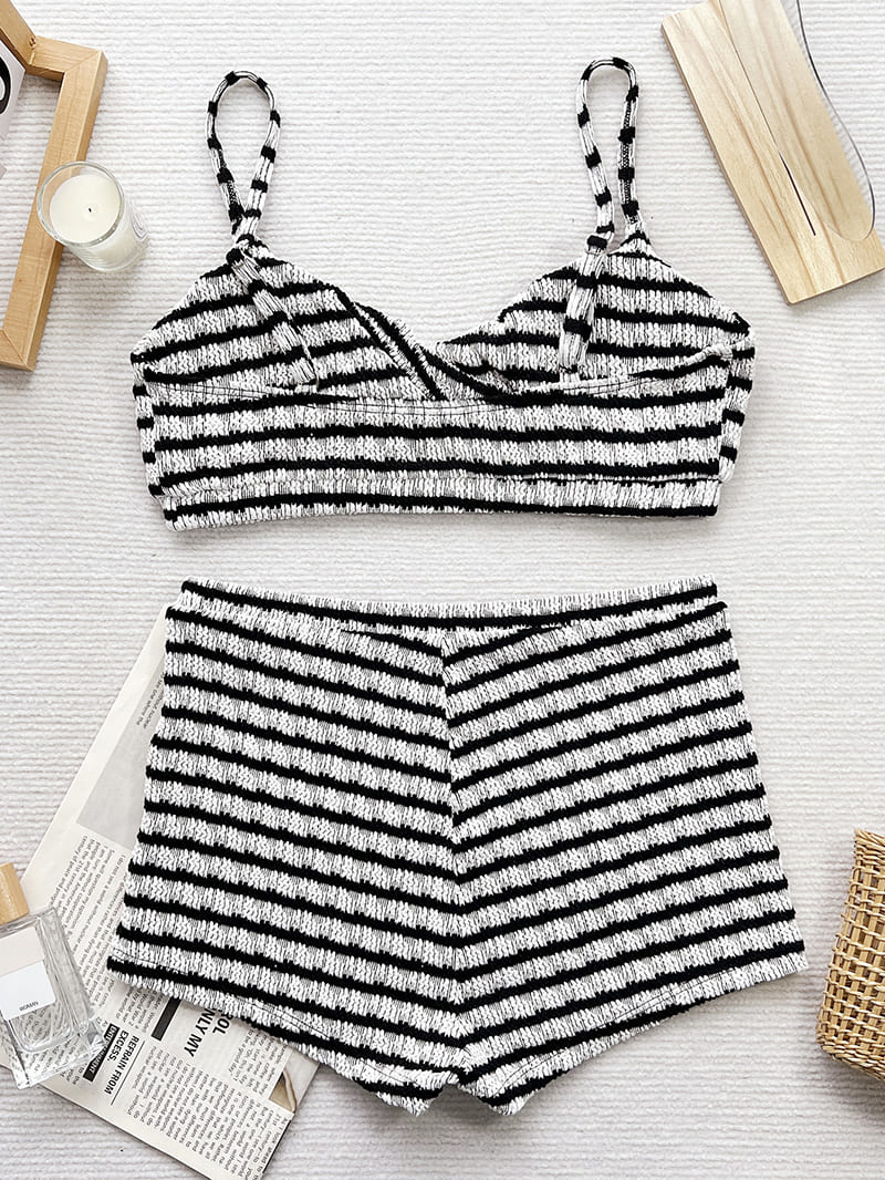 PASUXI Women Striped Bikini - Black and White Striped Two-Piece Swimsuit for Casual Outfit