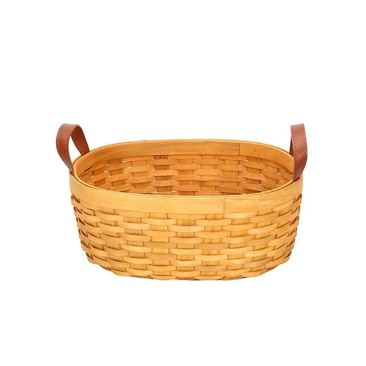 Rustic Semi-Oval Wood Fruit Basket with Handle - Appledas