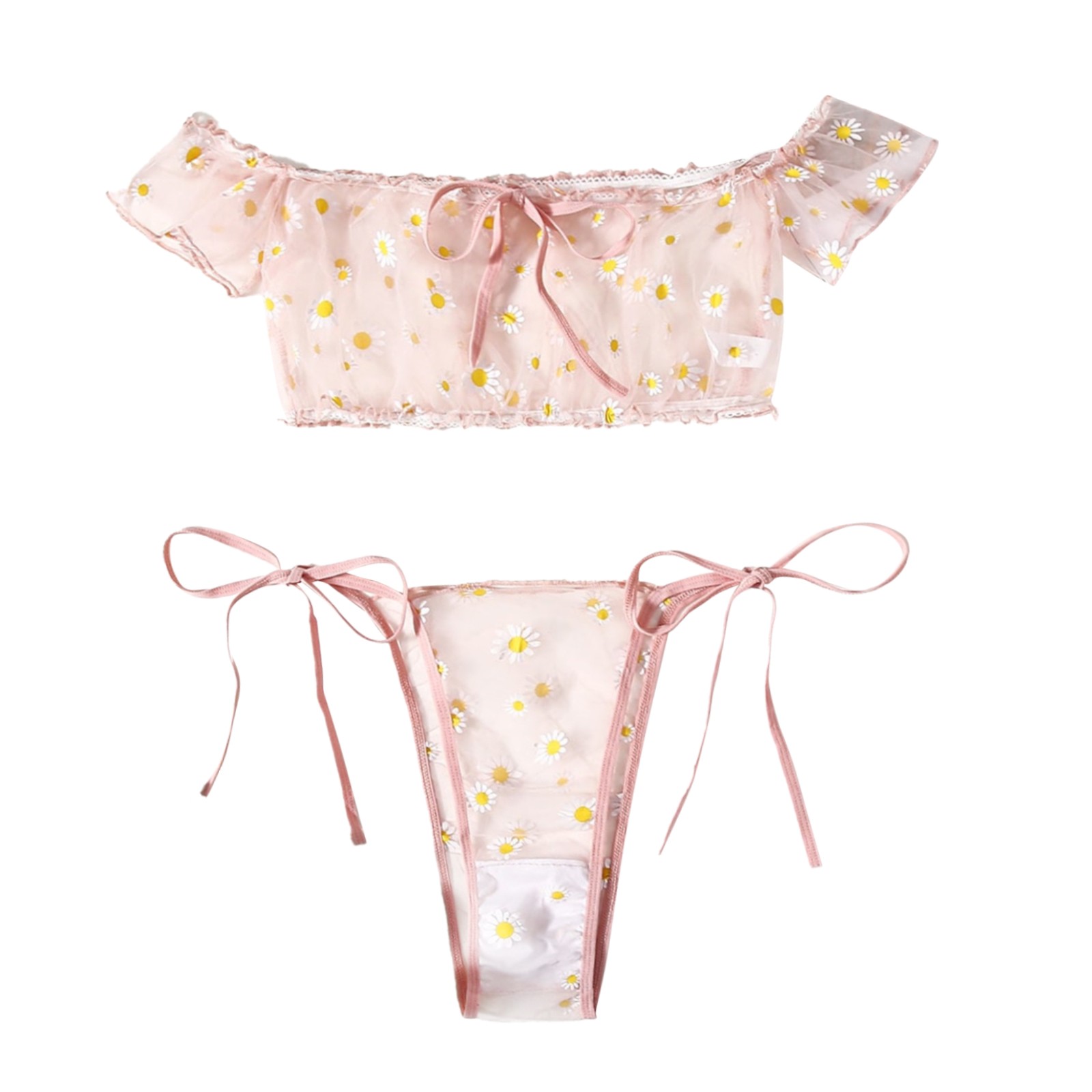 Floral Pattern Sheer Mesh Lingerie Set