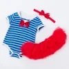Baby Girl Lace Tutu Skirt Headband July 4th Independence Day Stripe Sets