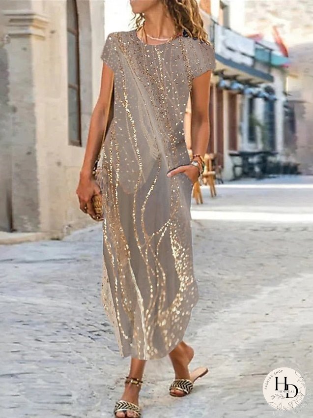 Casual Dress Shift Dress Summer Dress Ombre Marble Print Pocket Split Crew Neck Long Dress Maxi Dress Fashion Streetwear Outdoor Daily Short Sleeve Regular Fit Light Pink Pink Blue Summer for Women