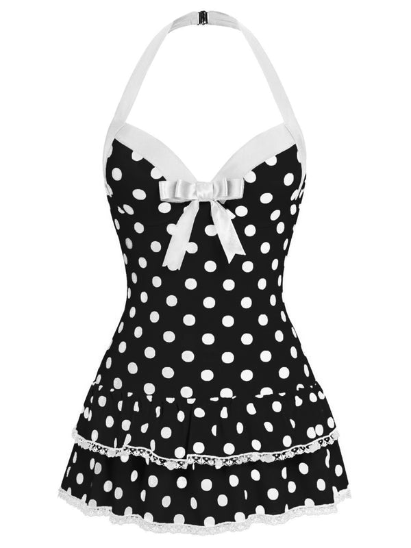 1940S HALTER POLKA DOTS BOW ONE-PIECE SWIMSUIT