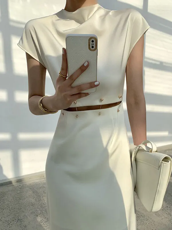High Waisted  Short Sleeve A-Line Dress