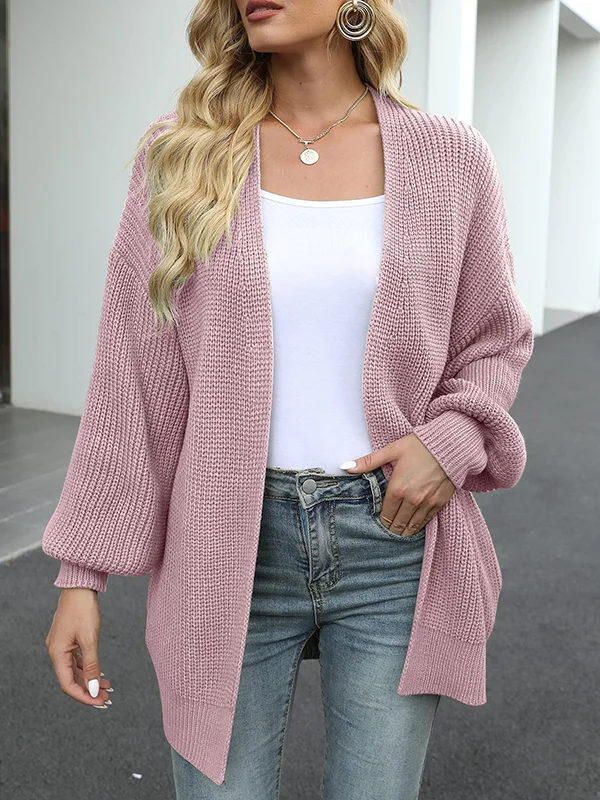 Loose Puff Sleeves Solid Color Split-Joint Cardigan Coats