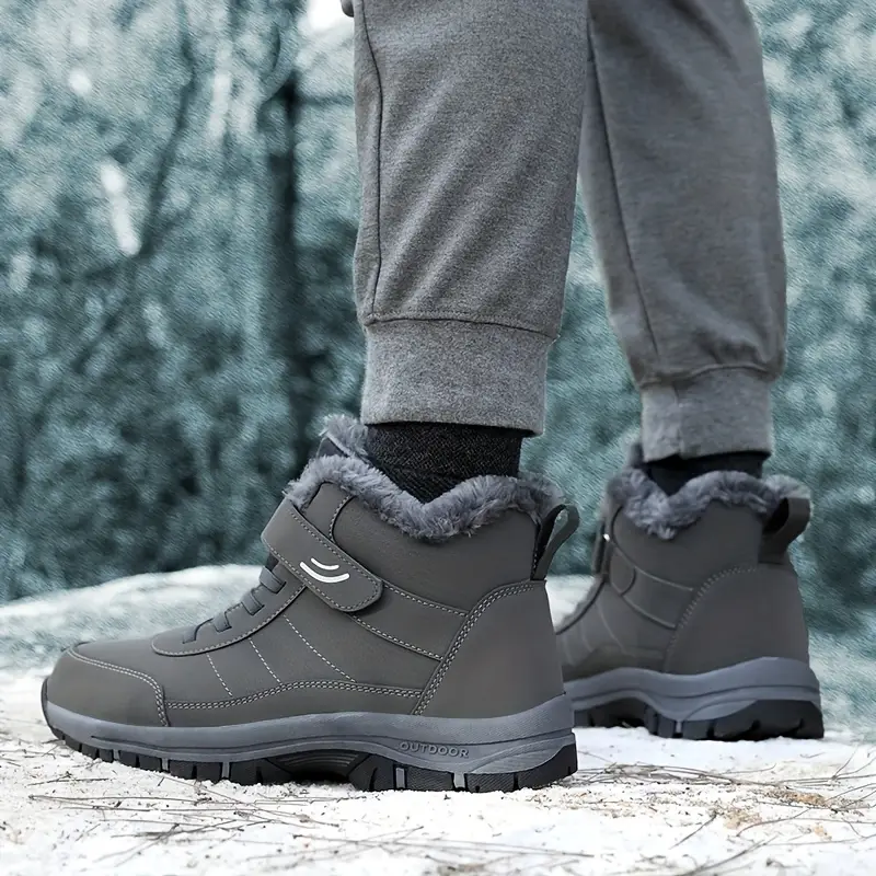mens slip resistant snow boots winter thermal shoes windproof hiking boots with fuzzy lining details 5