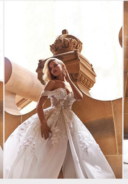 White A-line Long Sequins Beaded Appliques – Mridiya Wedding Dress YH0026