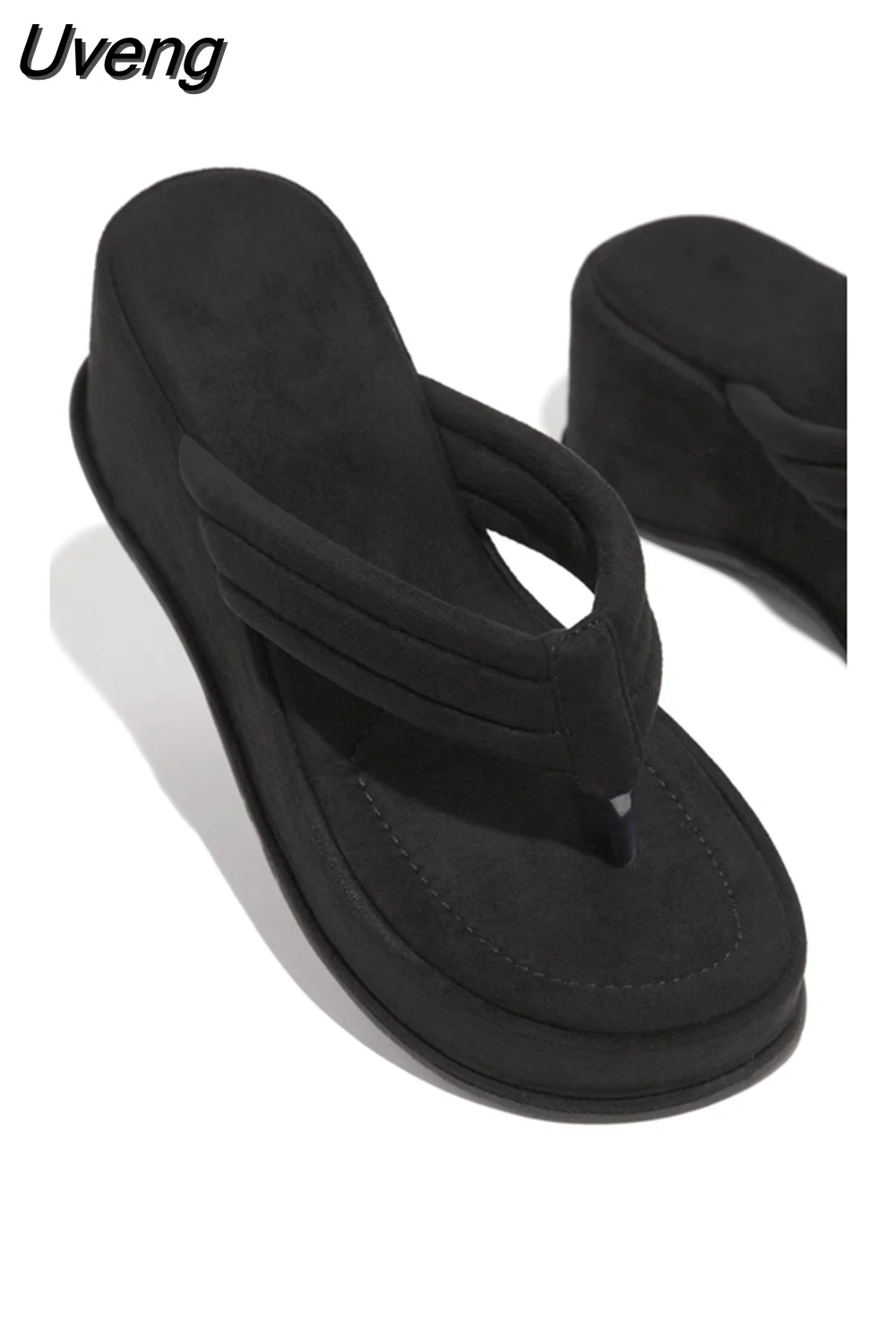 Uveng Wedges Sandals Summer Solid Color Casual Clip Toe Flip Flops Women Platform Slipper Beach Sandals Light Comfort Shoes 2023 430-0