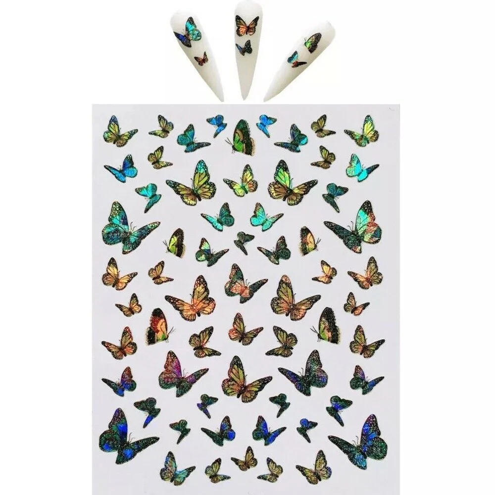 1pcs Holographic 3D Butterfly Designs Sticker Nail Decal DIY Slider for Manicure Nail Art Watermark Manicure Decoration-Nail Inspo