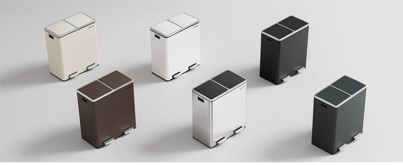 Presentación del producto del cubo de basura de acero inoxidable SONGMICS, contenedor de garaje, cubos internos de plástico multicompartimento y tapas con bisagras de cierre suave, cubo de basura de cocina 1