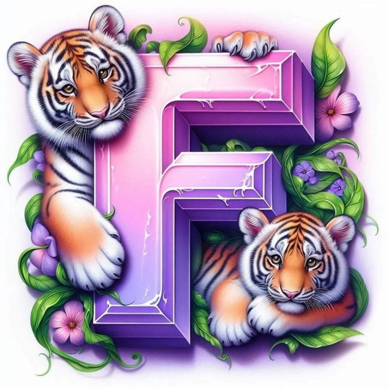 Tiger Letter F (velvet cloth) Fairy Dust Drills full round/square ...