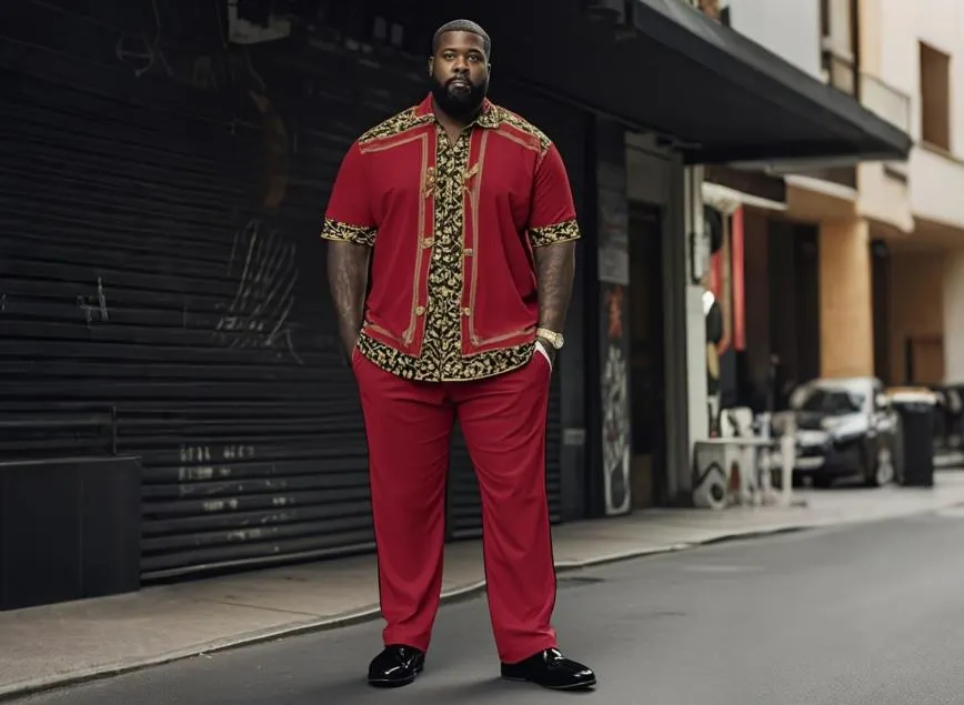 A big and tall man wearing walking suits