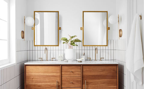 Moon Mirror Swivel Pivot Bathroom Vanity Mirror Modern Gold Rectangle Wall Mirror, Premium Pine Wood Frame Titling Mirrors Hangs Vertical