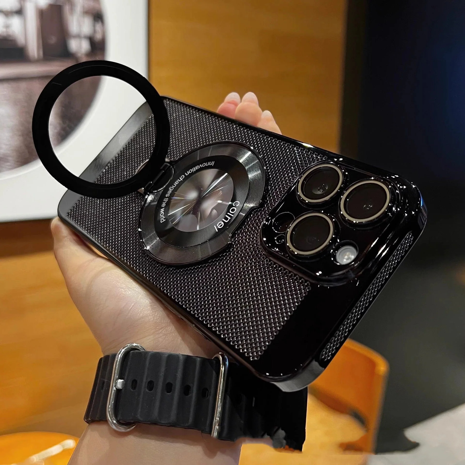 Magnetic 360° Rotating Stand Case for iPhone Heat Dissipation Lens Protective Cover