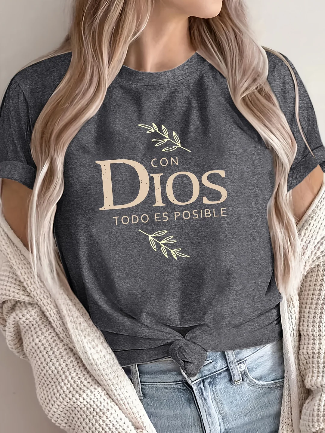 1pc Women's Polyester Crew Neck Sweatshirt With Alphabetic Print - Casual Knit Fabric Top With Regular Length For All Seasons - Soft Micro Elasticity Comfort Fit