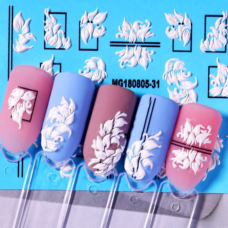 1PC White Embossed Flower Lace 5D Nail Stickers Flower Butterfly Wedding Nail Art Designs Decoration For Manicures