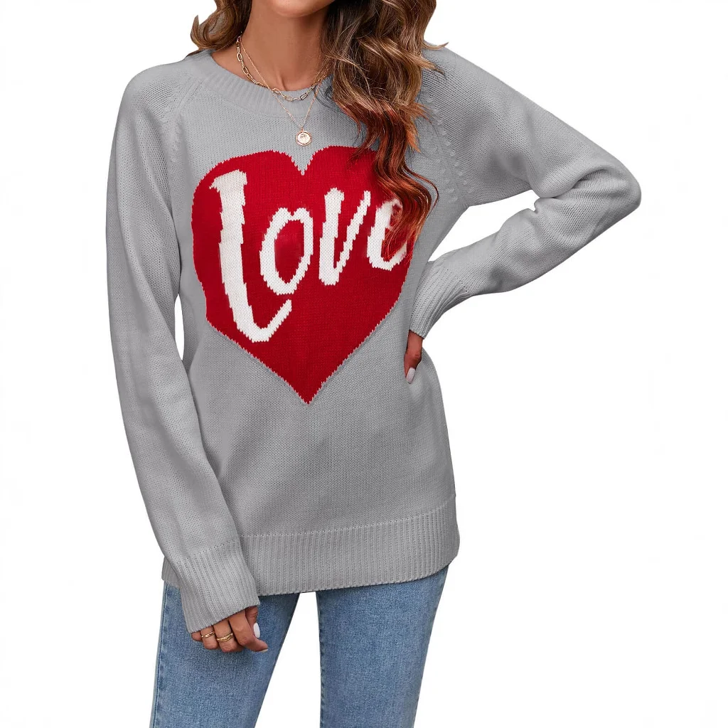 Athvotar Athvotar And Winter New Loose Love Letter Round Collar Knitted Shirt Long-Sleeved Sweater Woman