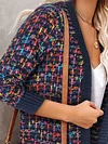 Cozy One Colorful Grid Chunky Knit Sweater Cardigan, Casual Drop Shoulder Long Sleeve Cardigan for Spring & Fall, Women's Clothing