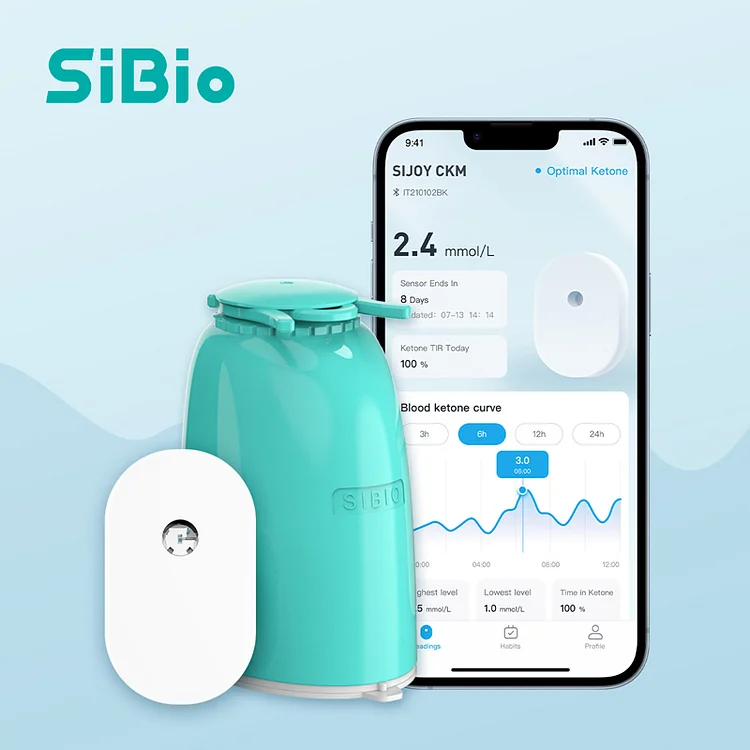 SiBio KS1 Ketone Monitoring Sensor - 14 days continuous wear, accurate readings, waterproof, and app tracking for personalized ketogenic diet.