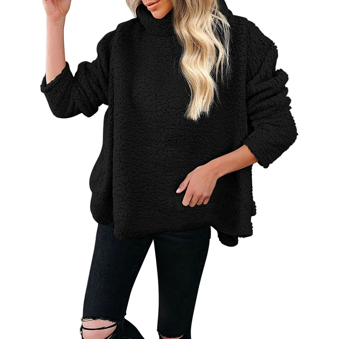 Sherpa Winter Turtleneck Top Sweatshirt For Women