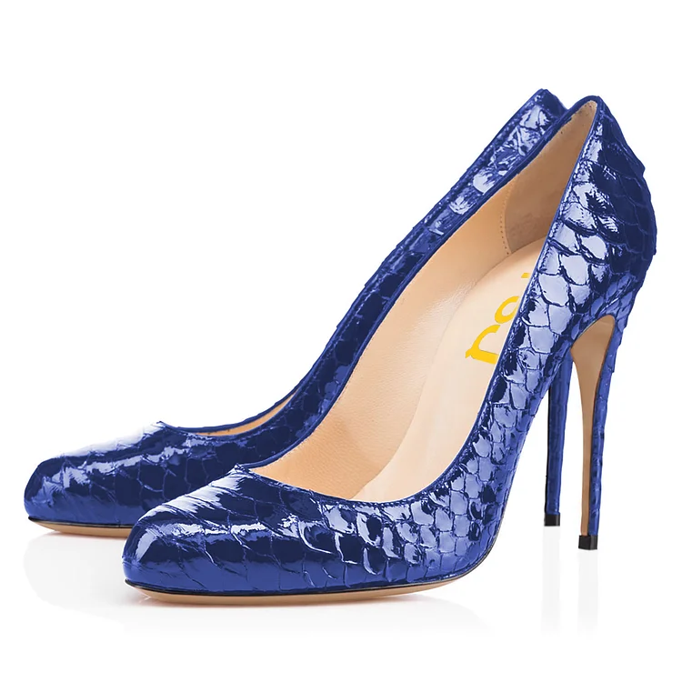 Blue Python Stiletto Heels Pointed Toe Pumps |FSJ Shoes