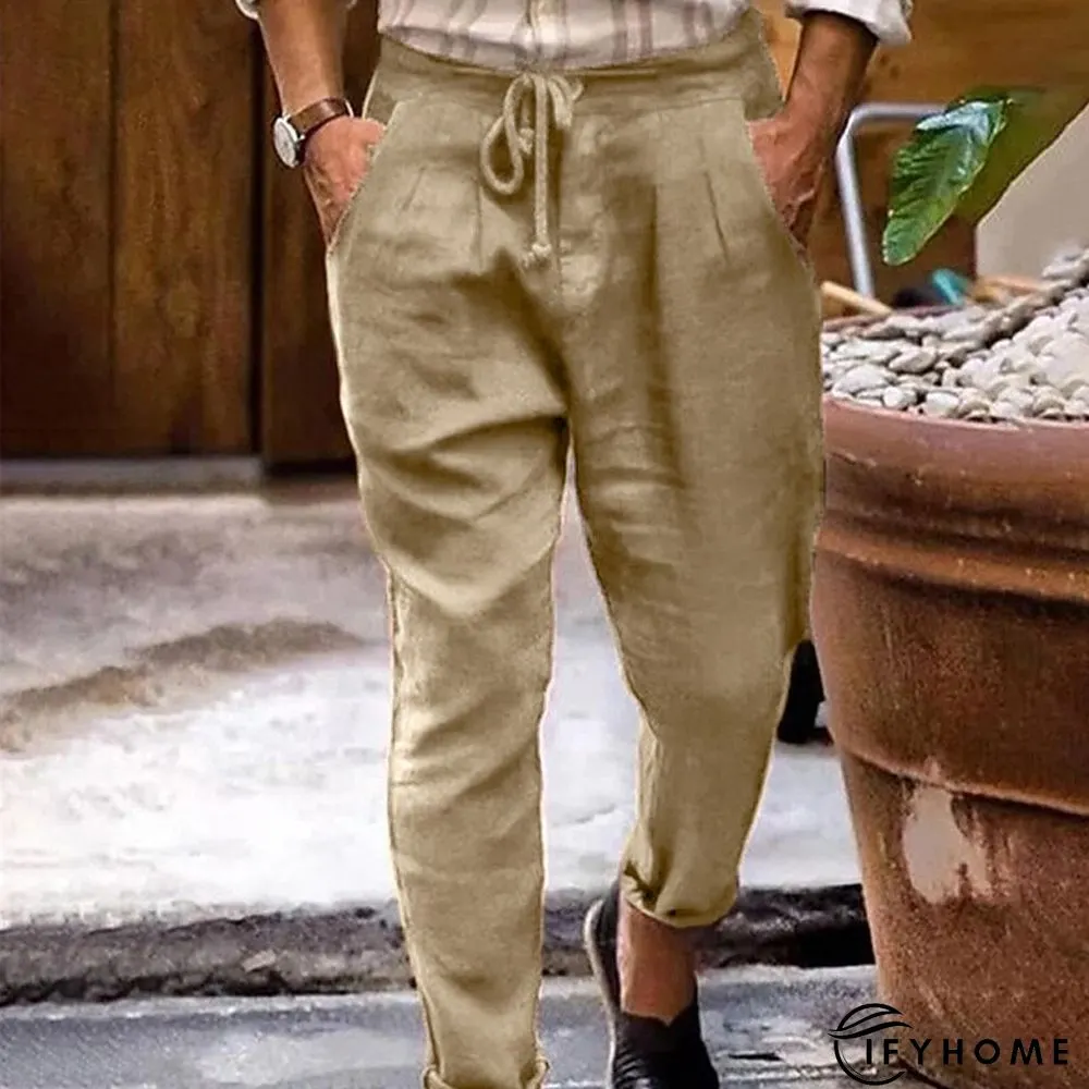 Men's Linen Pants Trousers Summer Pants Beach Pants Plain Breathable Soft Casual Daily Holiday Linen / Cotton Blend Fashion Streetwear Black White Micro-elastic | IFYHOME