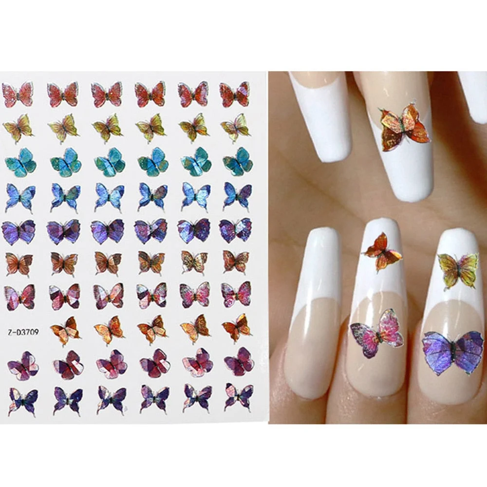 1pcs Holographic 3D Butterfly Designs Sticker Nail Decal DIY Slider for Manicure Nail Art Watermark Manicure Decoration-Nail Inspo
