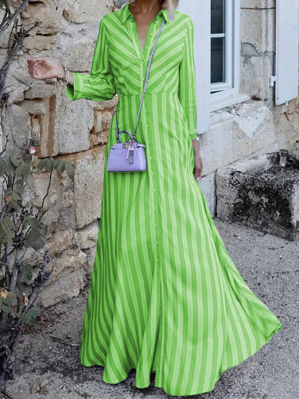 High Waisted Lapel Shirt Style Maxi Dress main image 0