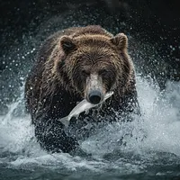 Alaskan Bear Catching Salmon - Diamond Painting