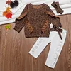 Kid Baby Girl Leopard Ruffle Tops+Bottoms+Headwear 3 Pcs Set
