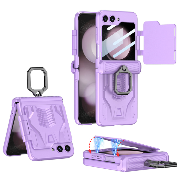 Magnetic Clamshell Protection Case For Samsung Galaxy Z Flip 5/4/3 Magnetic Hinge Case Hard Armor Cover with Ring Bracket 