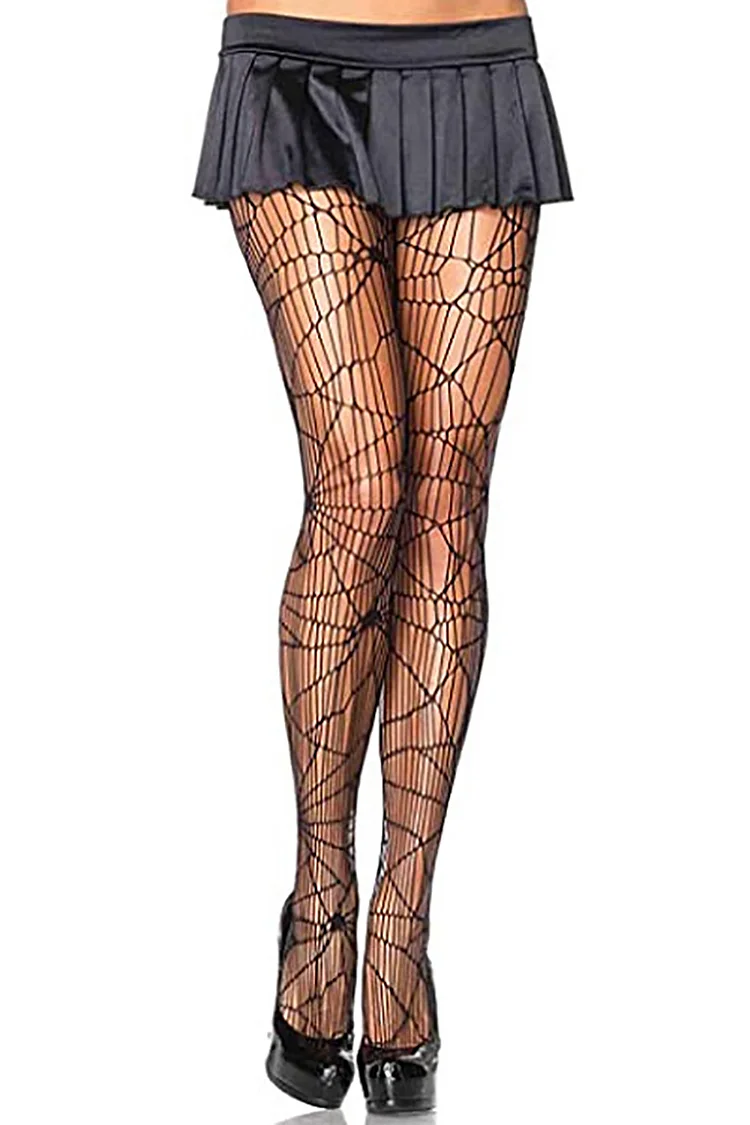 Halloween Costumes Black Skull Spider Print Fishnets Panty Hose Stockings