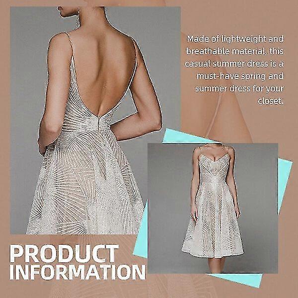 Fashion V Neck Sling A-Line Dress Sexy Slip Backless Embroidered Midi Dresses Elegant Luxury Wedding Guest Long Formal Party