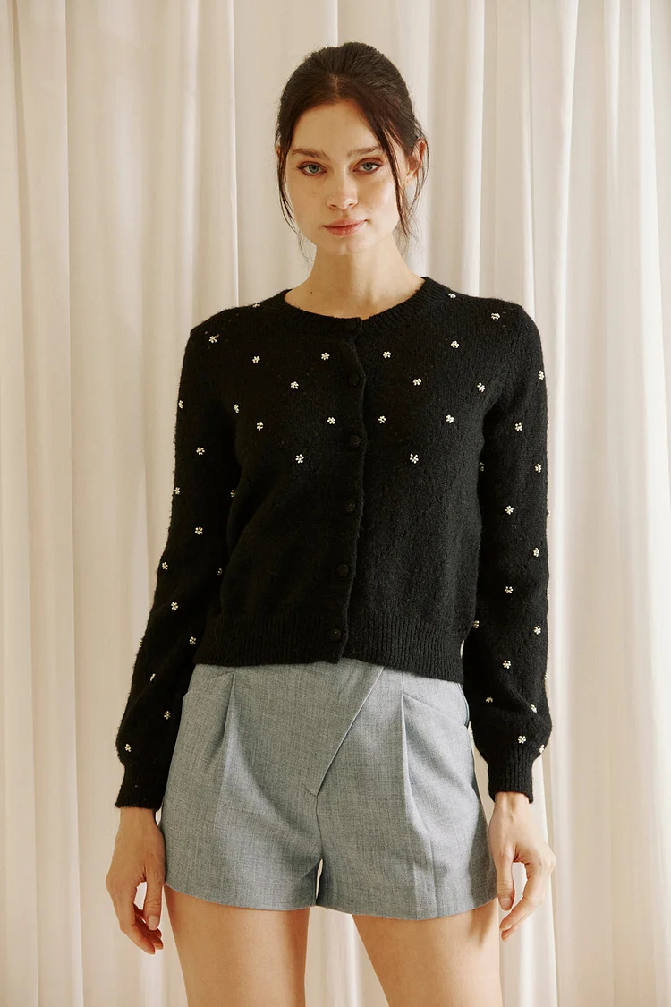 Myrna Mini Daisy Beaded Knit Cardigan