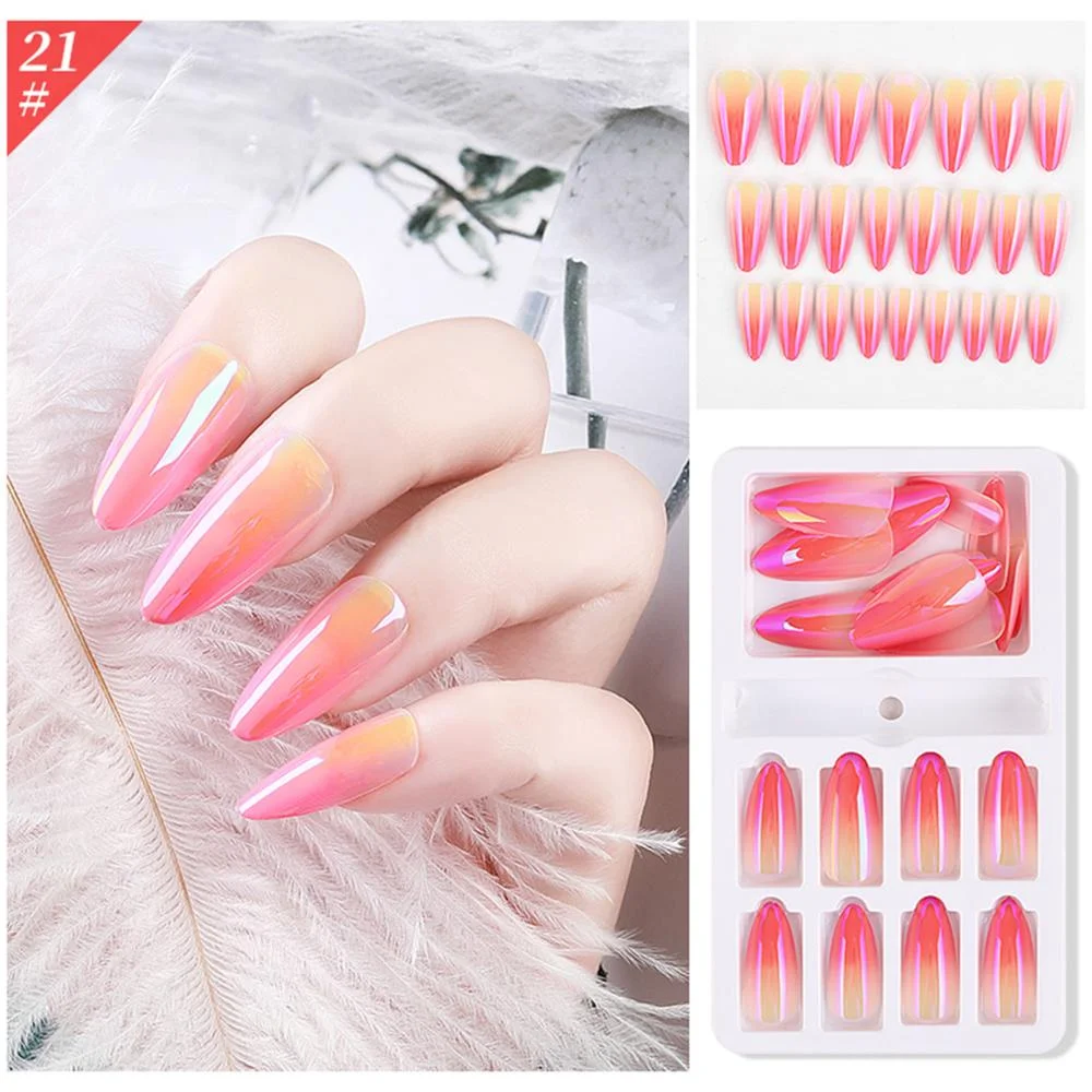 24pcs Detachable False Nails Colorful Stiletto False Nails Wearable Gradient Fake Nails Full Cover Nail Tips Nail Art Accessorie-Nail Inspo