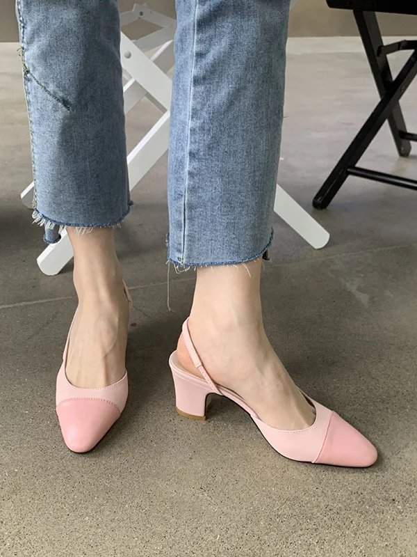Contrast Color Pointed-Toe Round Cut Sling Shoes