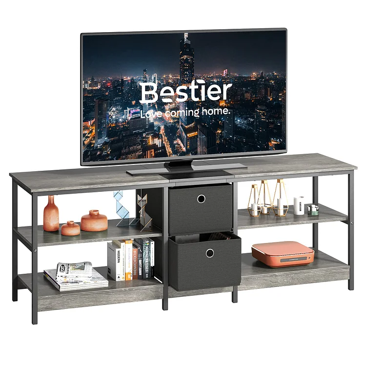 Bestier TV Stand for 65 inch TV, Industrial Entertainment Center for Living Room, TV Console with Storage Drawers & Shelves, Rustic Brown
