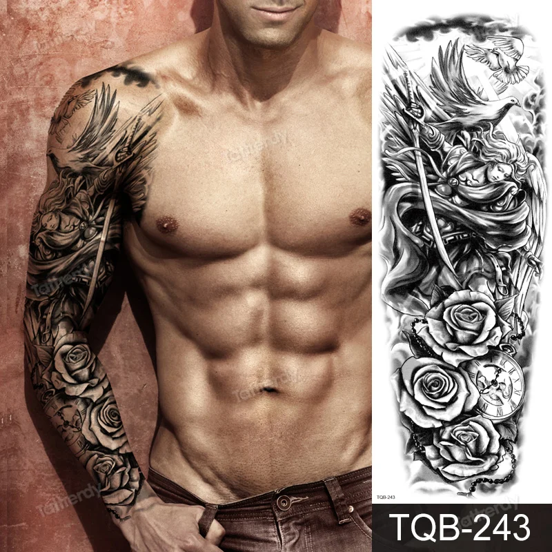 Sdrawing Temporary Tattoos men large full arm sleeve tattoo god wolf moon dragon lion king tiger forest tattoo designs big body