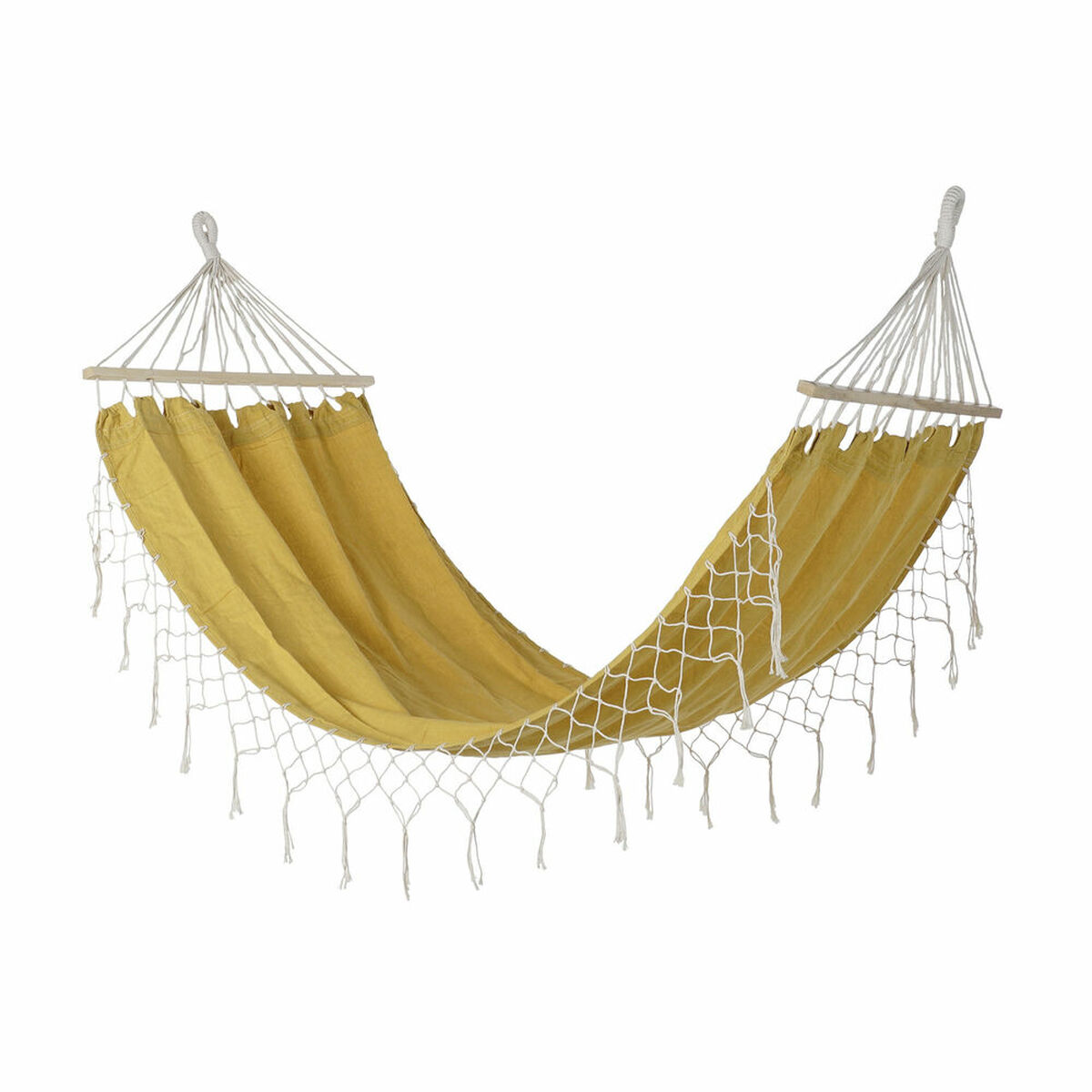 Hammock DKD Home Decor Ocre Polyester Cotton Pinewood Fringe (255 x 80 x 28 cm)