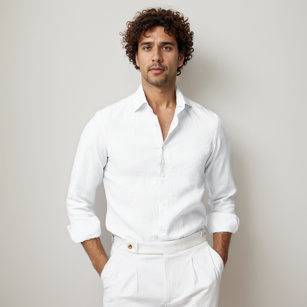Chemise pour hommes à manches longues rafraîchissante en lin 100 % européen- SOIE PLUS