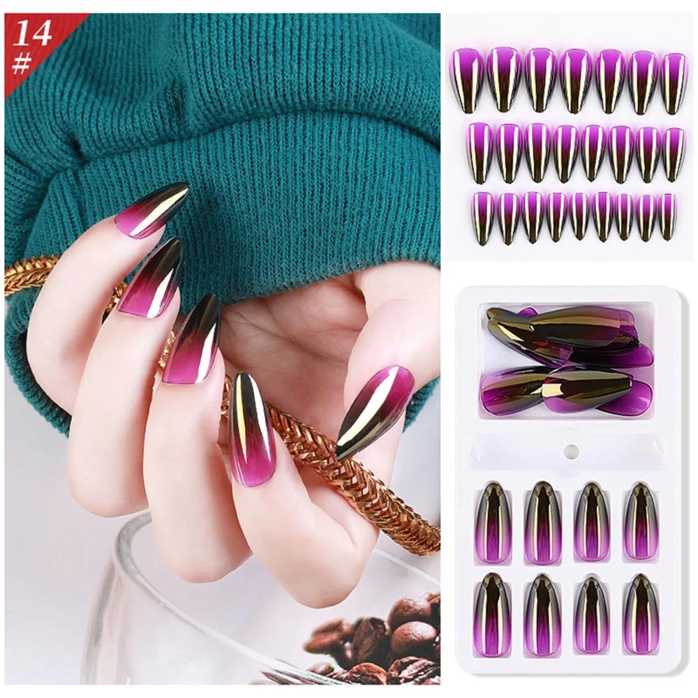 24pcs Detachable False Nails Colorful Stiletto False Nails Wearable Gradient Fake Nails Full Cover Nail Tips Nail Art Accessorie-Nail Inspo