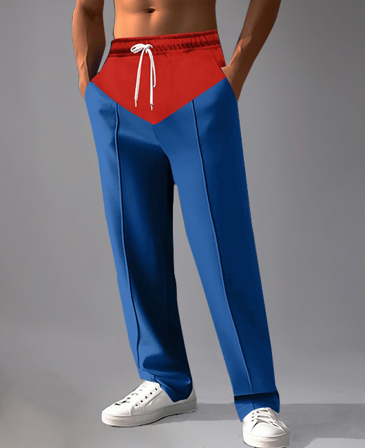 Casual Drawstring Waist Slant Pocket Colorblocks Straight Pants
