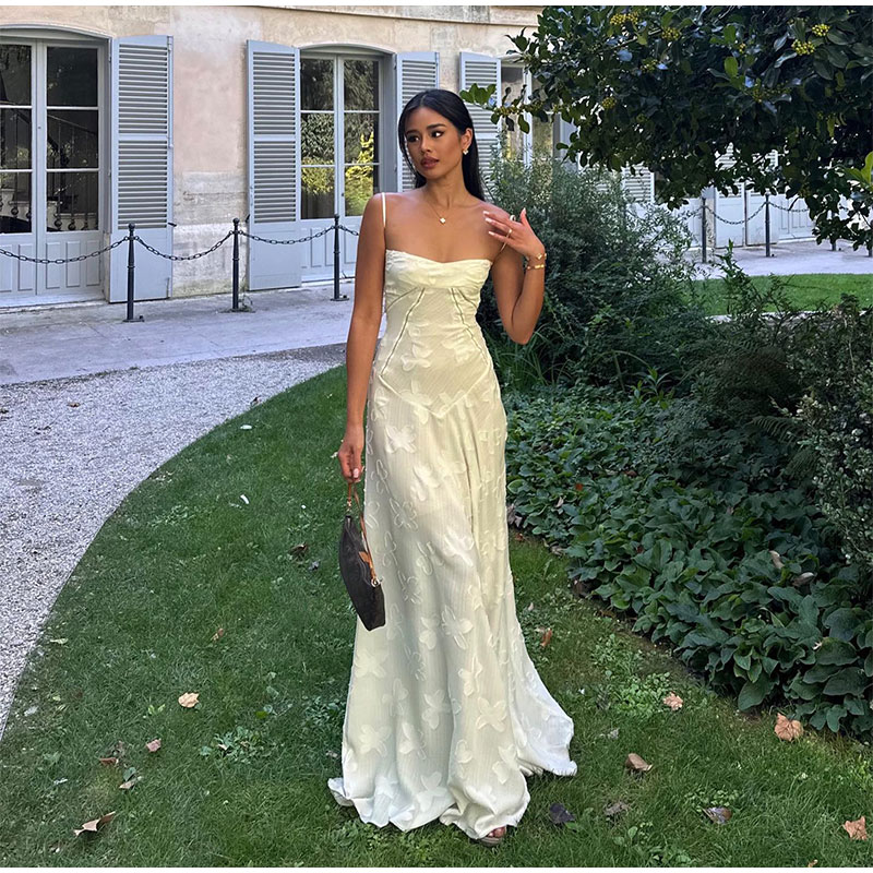 Elegant Floral Print Spaghetti Strap Maxi Dress-Vestes Novas