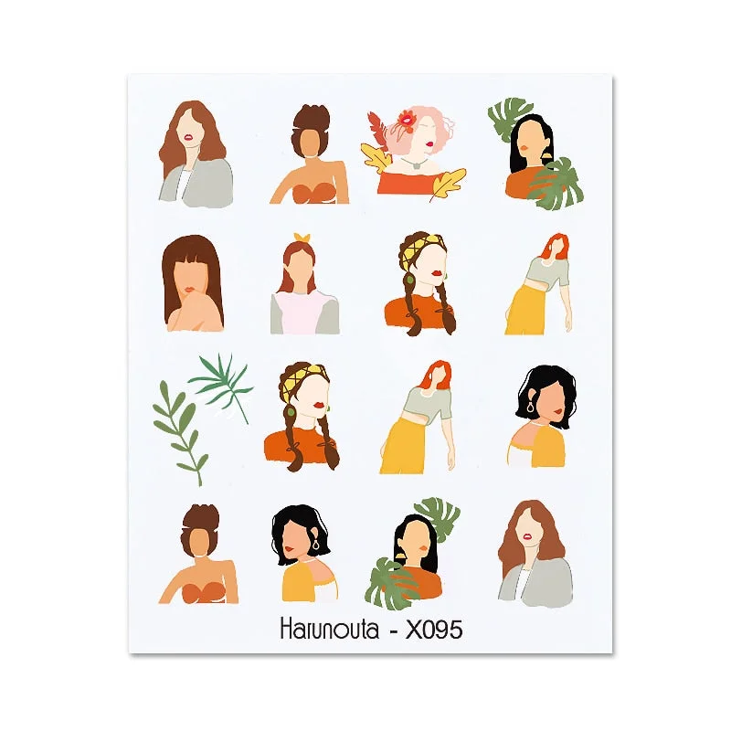 1PC 3D Nail Sticker Stick Figure Woman Face Pattern Special Transfer Picture Flowers Sliders Sticker DIY Nail Art Decoration