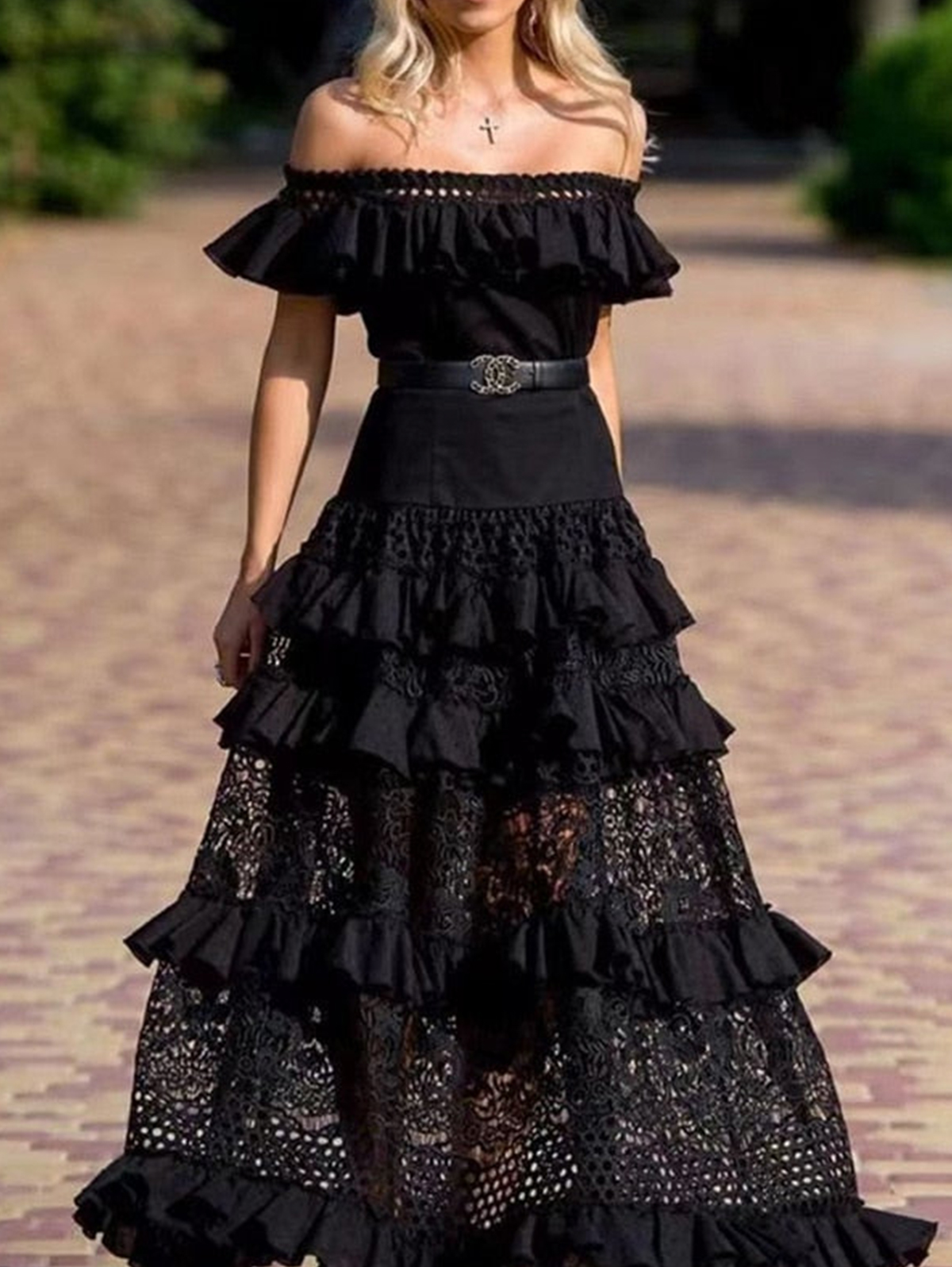 Hollow Ruffle Slim Maxi Sweater Dress