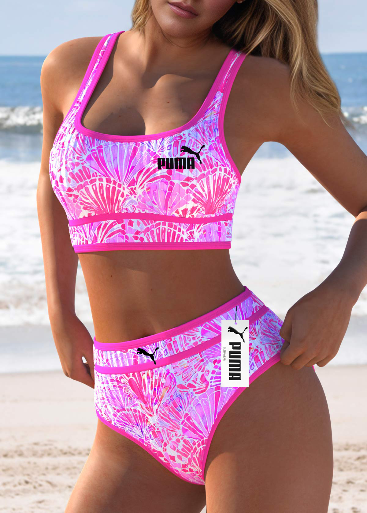 Komplet bikini z okrągłym dekoltem i średnim stanem