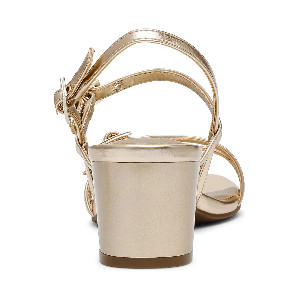 Eye-Catching Gold Metallic Block Heel Multiple Straps Women's Sandals